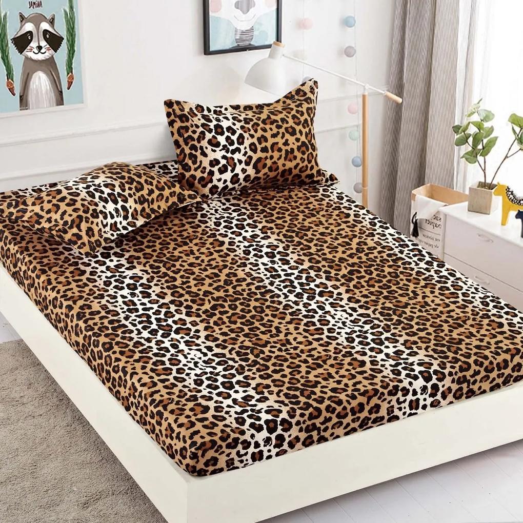 Husa de pat cu elastic din Bumbac Finet + 2 Fete de Perna, Leopard