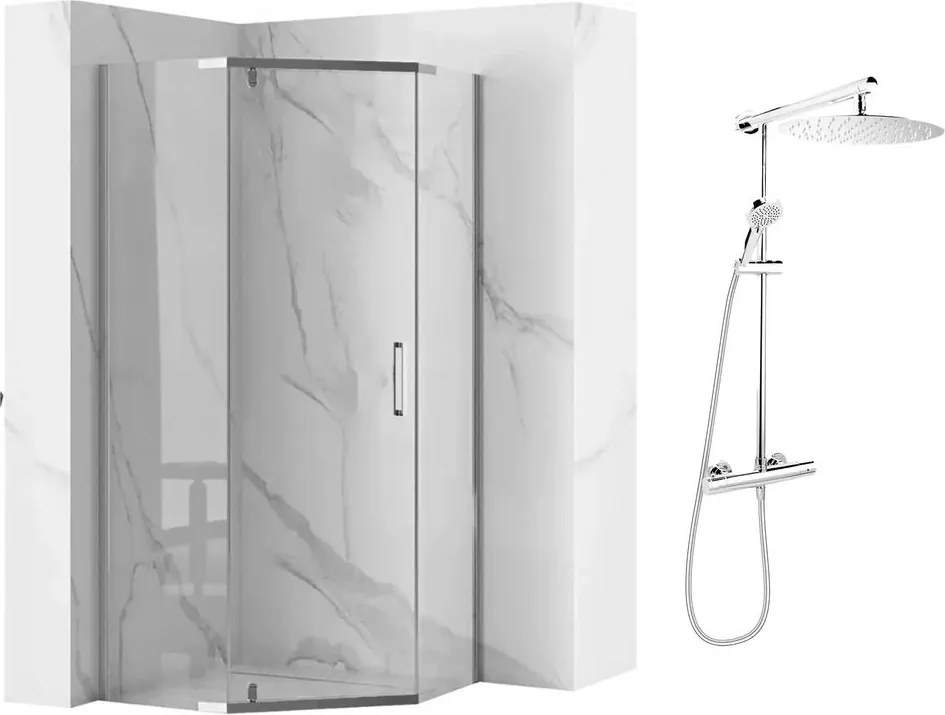 Pachet cabina de dus Rea Axin crom 90x90 si coloana de dus FDesign Anima crom