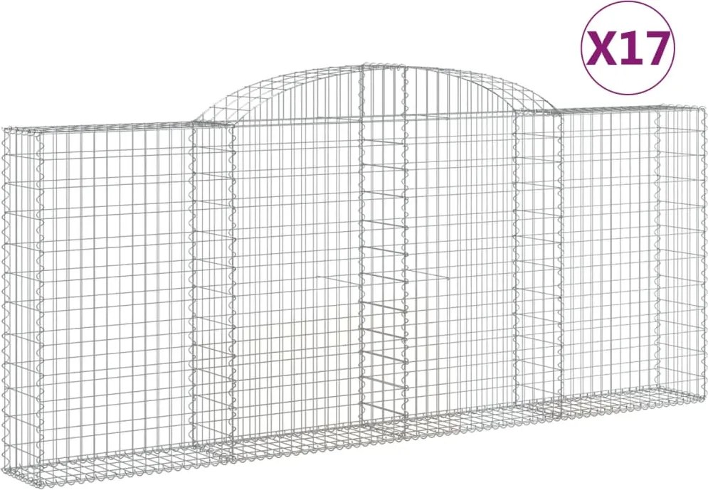 vidaXL Coșuri gabion arcuite 17 buc, 300x30x120/140 cm fier galvanizat