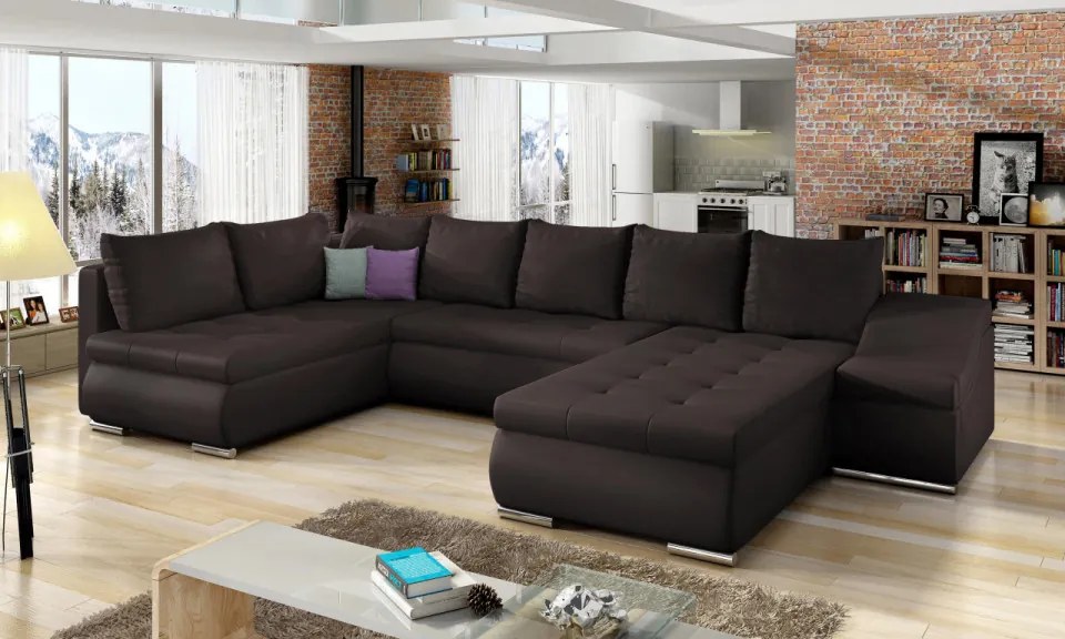 Canapea modulara, extensibila, cu spatiu pentru depozitare, 340x88x200 cm, Giovanni R02, Eltap (Culoare: Negru / Gri inchis piele)