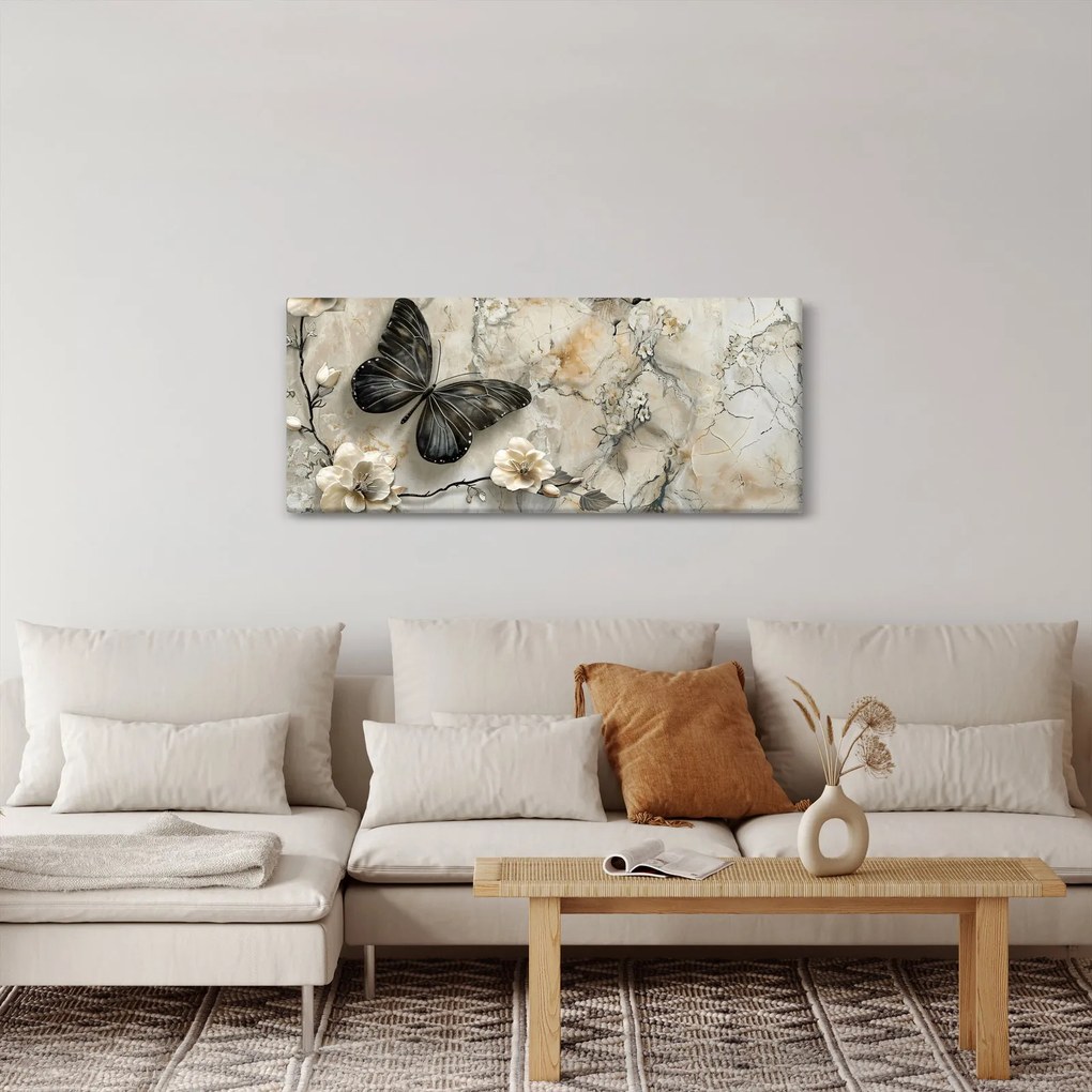 Tablou - Marmură de fundal cu fluturi (120x50 cm)