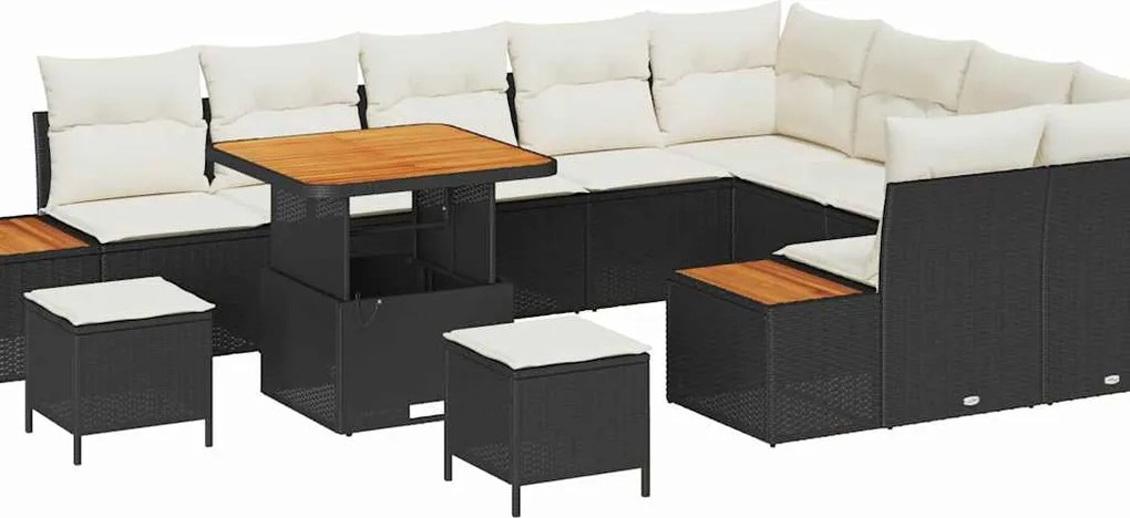 vidaXL Set de canapele pentru grădină 12 pcs Negru poliratan