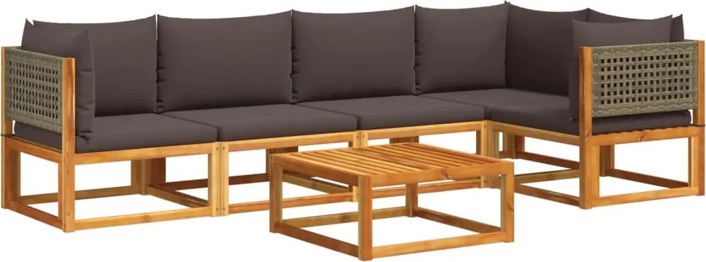vidaXL Set canapele de grădină cu 6 piese și perne, lemn de salcâm și ratan