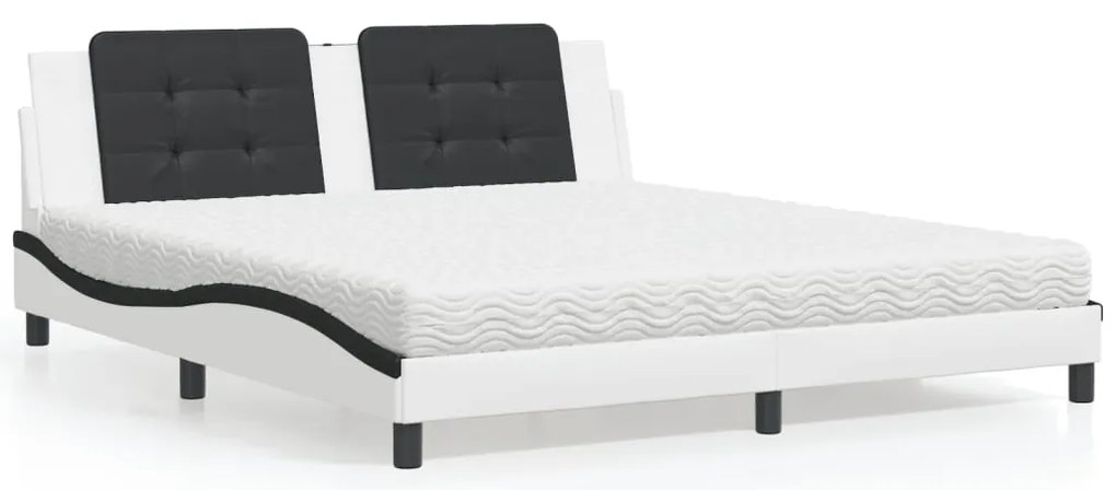 vidaXL Pat cu saltea, alb și negru, 180x200 cm, piele ecologică