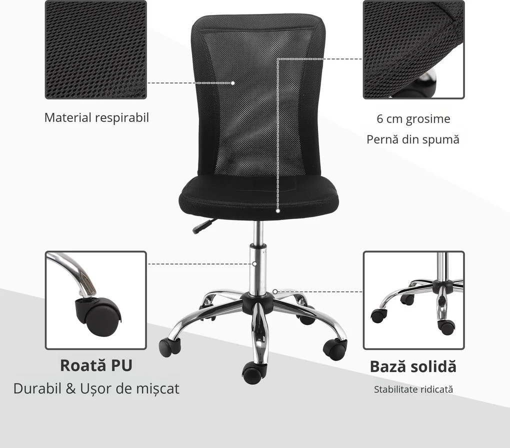Scaun Birou Fara Roti Vinsetto Scaun de Birou Ergonomic Rotativ Fara Cotiere, Inaltime ...