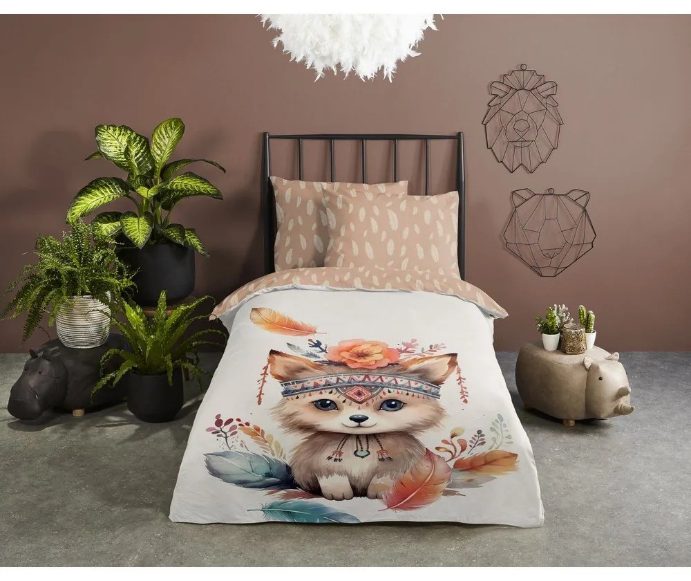 Lenjerie de pat pentru copii maro-bej din bumbac pentru pat de o persoană 140x200 cm Hay – Good Morning