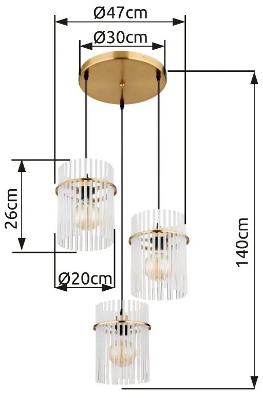Lustra moderna cu 3 pendule GORLEY auriu