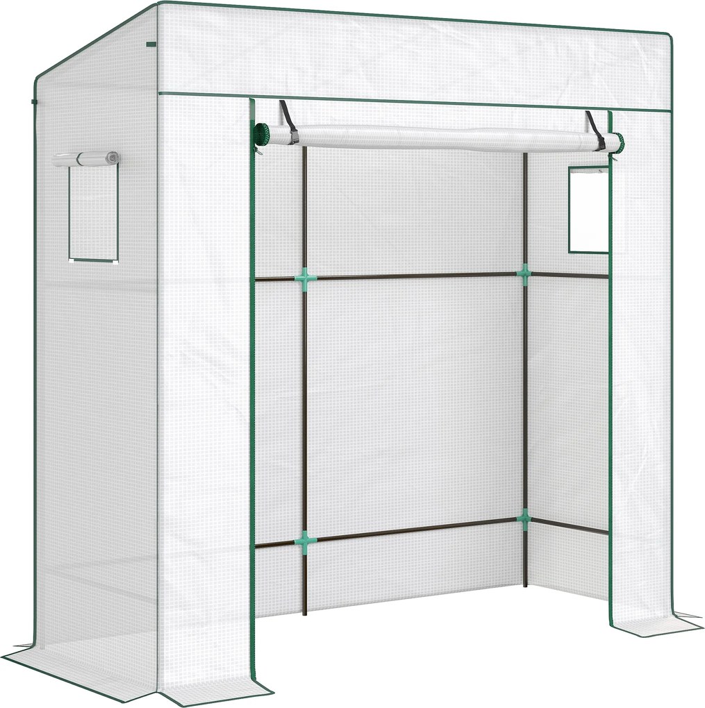 Outsunny Seră de Grădină cu Acoperiș Înclinat, 2 Ferestre și Ușă Rulabilă, Seră pentru Cultivare cu Structură din Oțel, Acoperire Anti-UV din PE, pentru Grădină, Legume, Flori, 196x77x197 cm, Alb | Aosom Romania