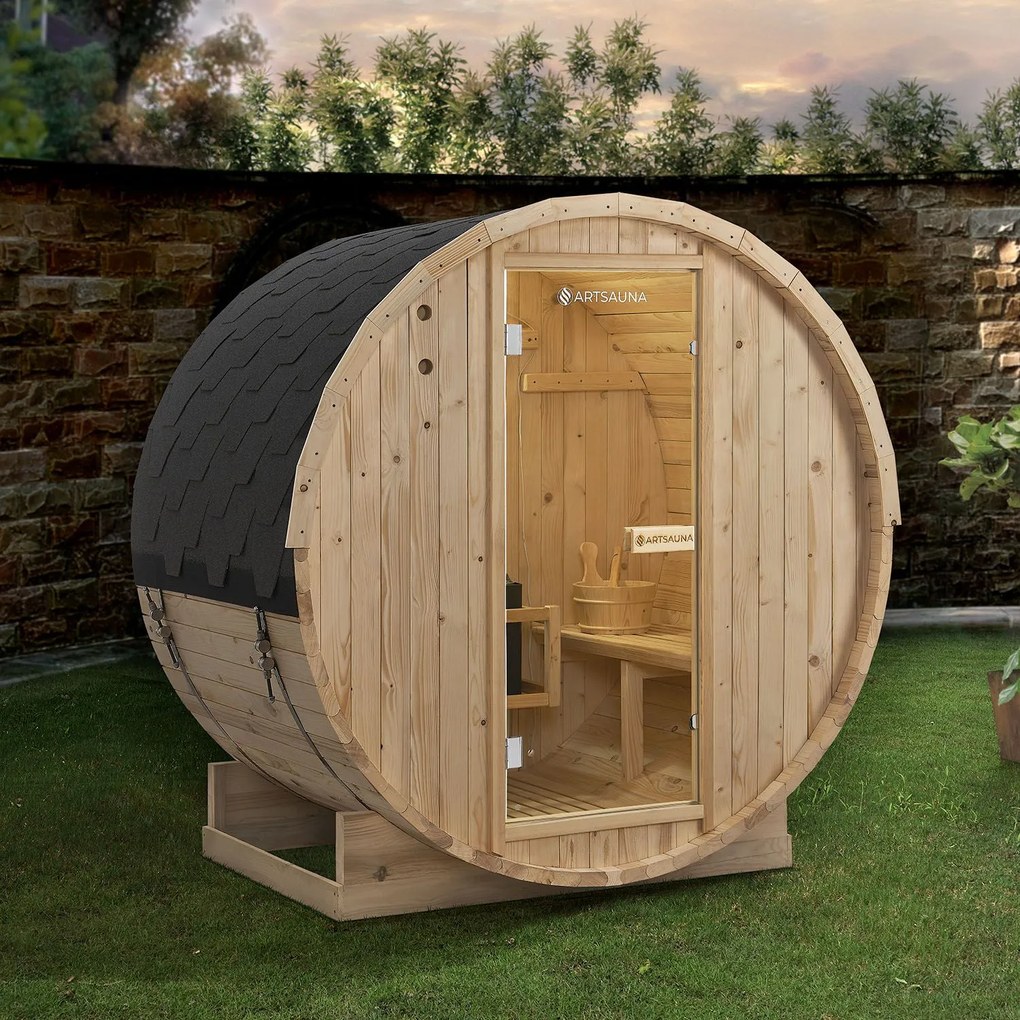 Vonkajšia sudová sauna Spitzbergen M dĺžka 120 cm priemer 190 cm (3,6 kW)