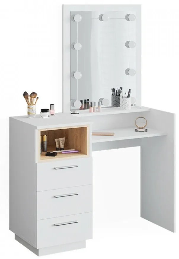 SEA361 - Set Masa toaleta, 100 cm, moderna cosmetica machiaj oglinda, masuta vanity cu sau fara LED- Alb