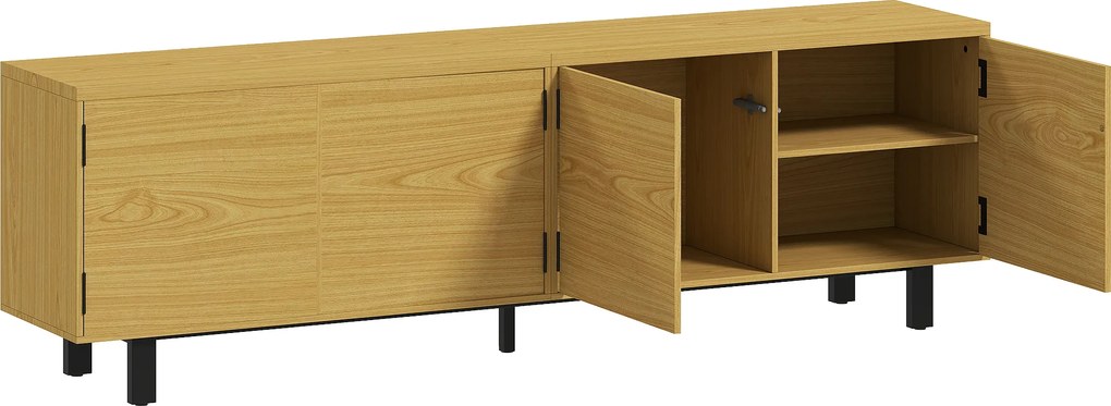 HOMCOM Comodă TV 180 cm, pentru televizoare de 208,3 cm, cu 4 uși cu deschidere prin apăsare 180x35x55,5cm lemn natural | Aosom Romania