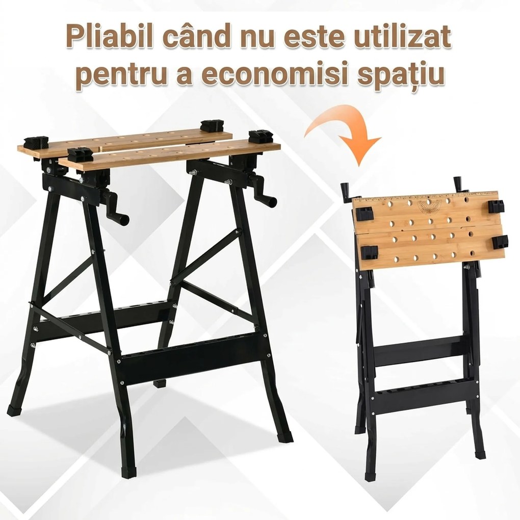 HOMCOM Banchet de Lucru Pliabil 4 Menghine, Riglă și Goniometru Capacitate 150 kg | Aosom Romania