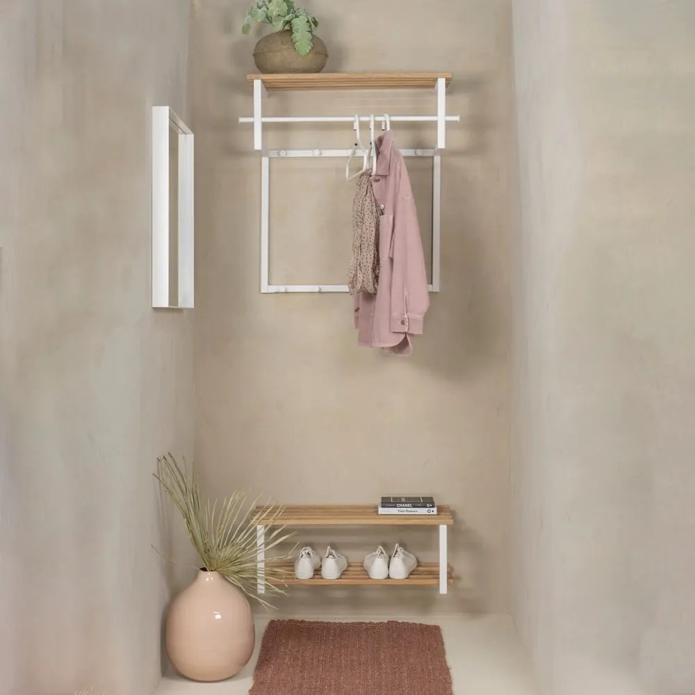 Cuier de perete alb/în culoare naturală cu raft din metal 76 cm Rizzoli – Spinder Design