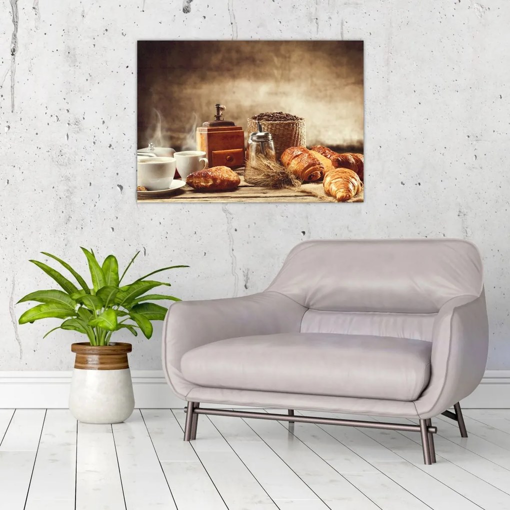 Tablou pe sticlă - Cafea și mic dejun (70x50 cm)