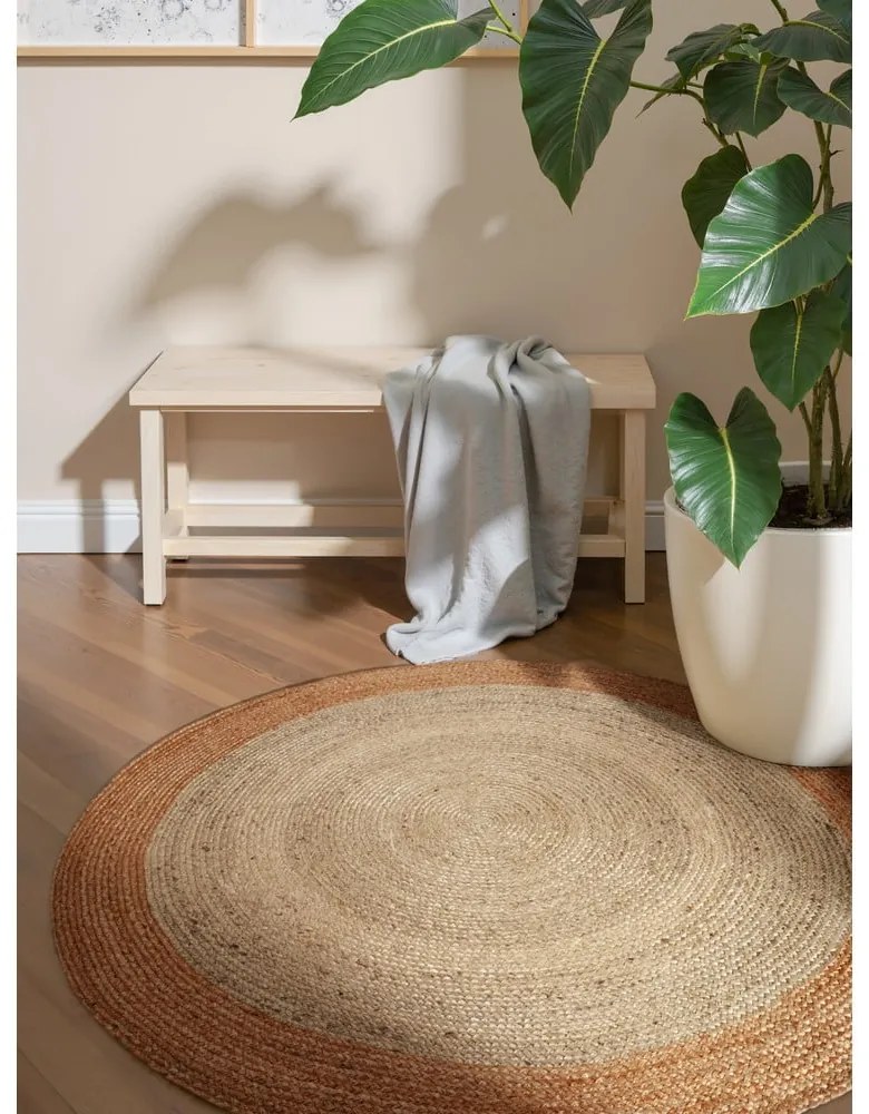 Covor fildeș reversibil, țesut manual rotund din iută ø 100 cm Jutta Ivory – Hanse Home