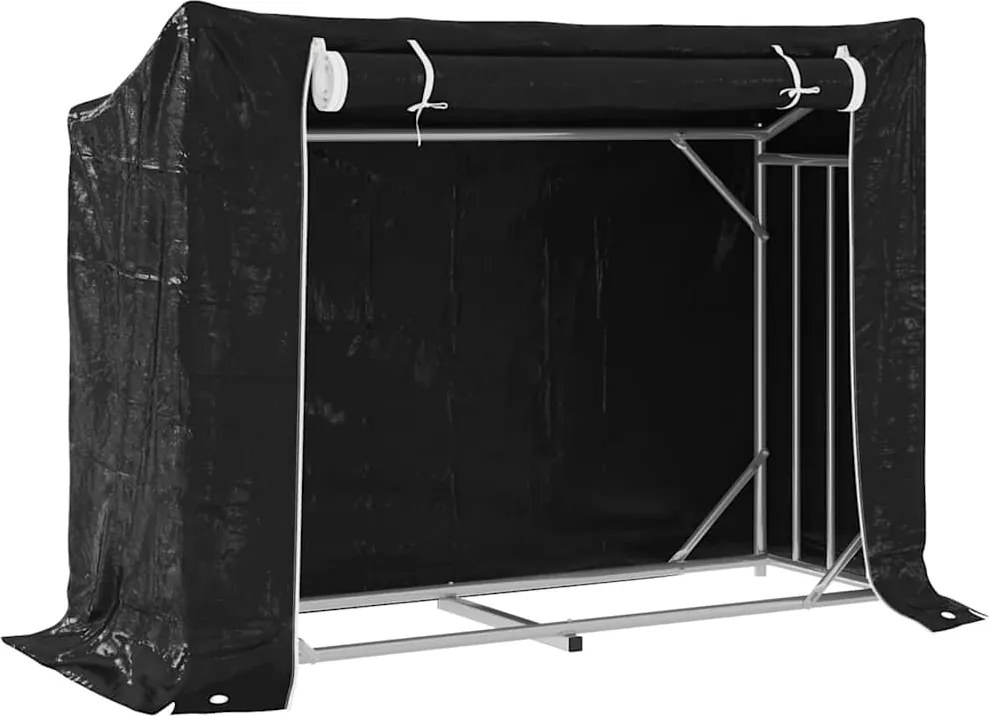 vidaXL Raft pentru lemn de foc cu capac de ploaie otel galvanizat