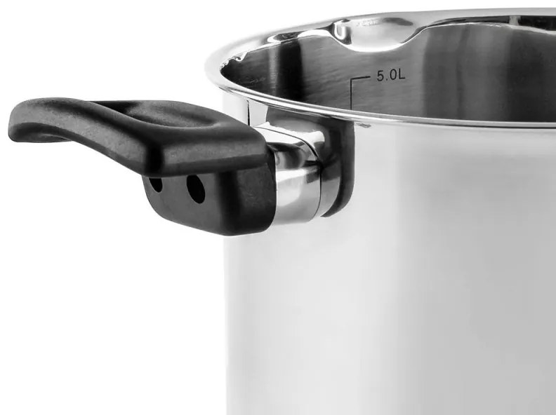 Cratiță adâncă Luigi Ferrero Sophia FR-3407, 20x18 cm, 5.6 l, Oțel 18/10, Capac din sticlă cu gaură pentru abur, Inducție, Inox