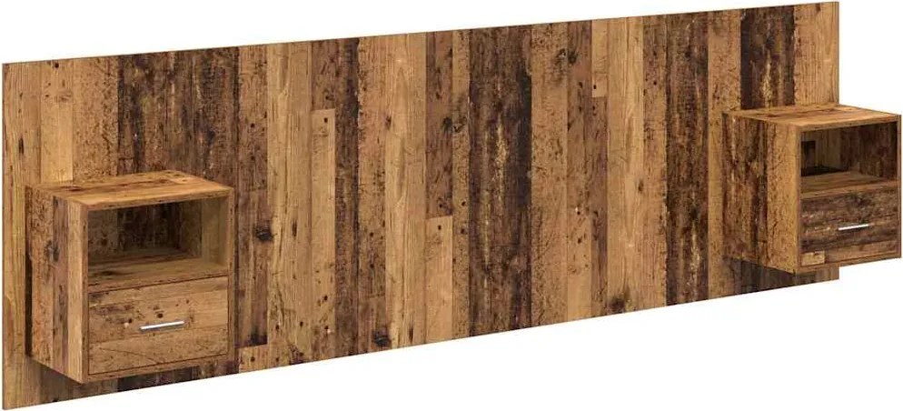 vidaXL Tăblie cu Noptieră cu sertar 3 pcs Lemn Vechi Lemn compozit