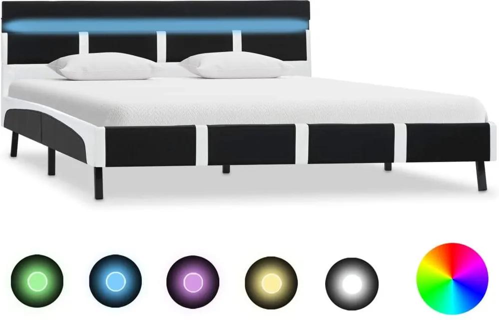 Cadru de pat cu LED-uri, negru, 120 x 200 cm, piele ecologica