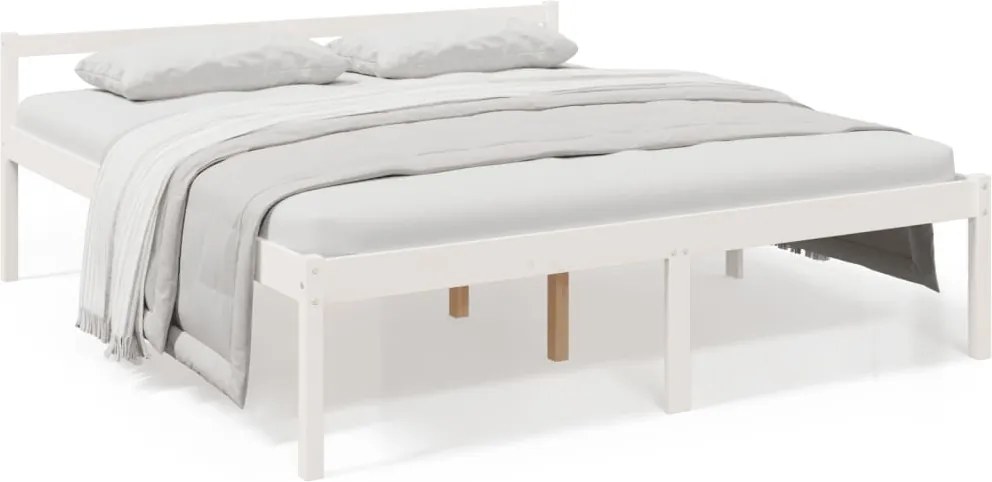 vidaXL Pat pentru seniori, alb, 200x200 cm, lemn masiv de pin