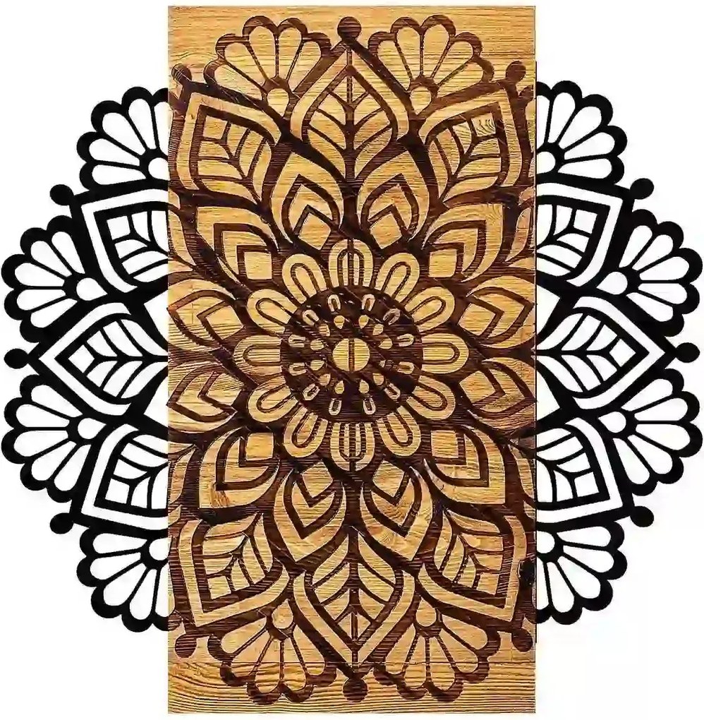 Decoratiune gradina MSIALA 2, stejar/negru, lemn/metal, 58x58 cm