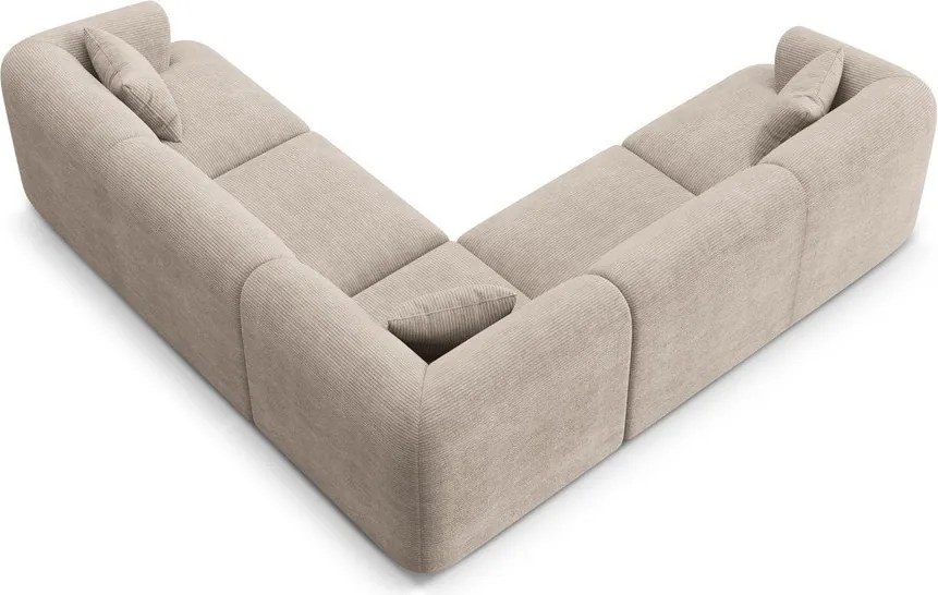 Colțar maro deschis cu tapițerie din catifea reiată Campi – Cosmopolitan Design