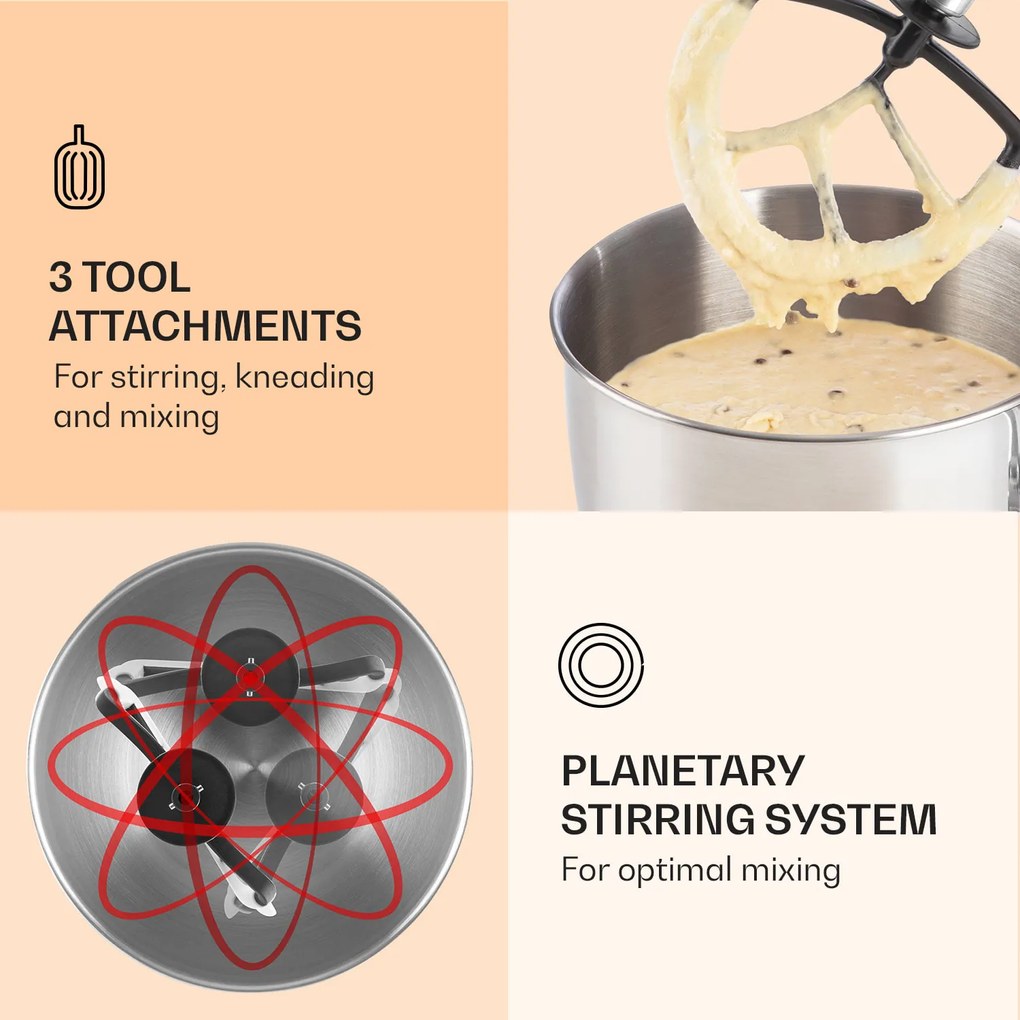 Klarstein Lucia, robot de bucatarie, 3 in 1, 1800 W / 2,7 PS, 5l, otel inoxidabil, fara BPA