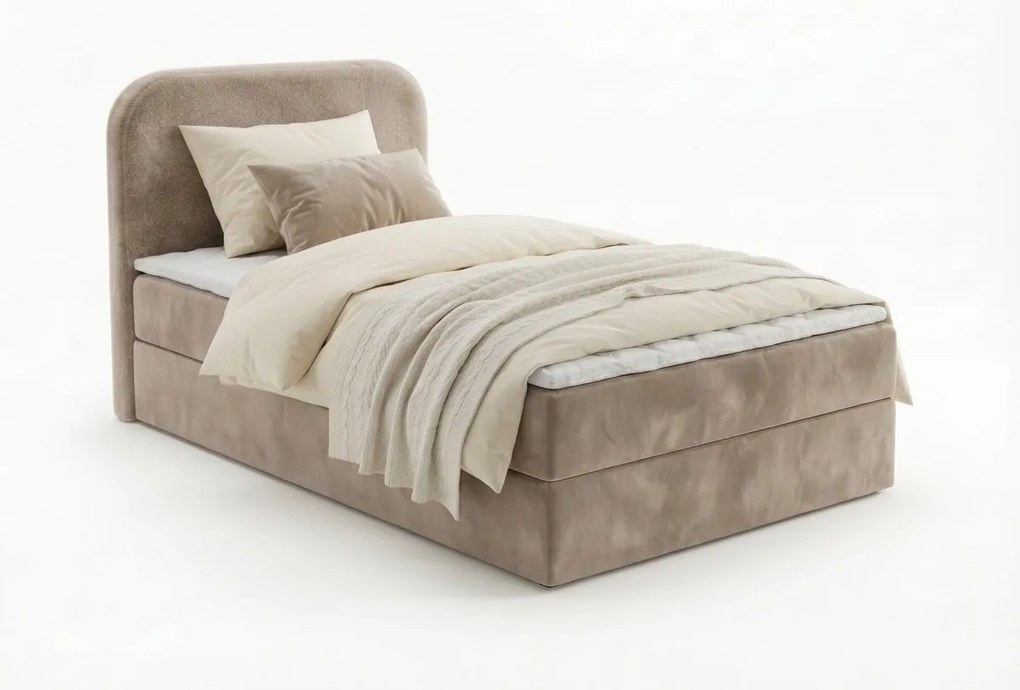 Pat tapițat boxspring FORENA 90x200 cm bej Saltea: Saltea cu arcuri Bonell