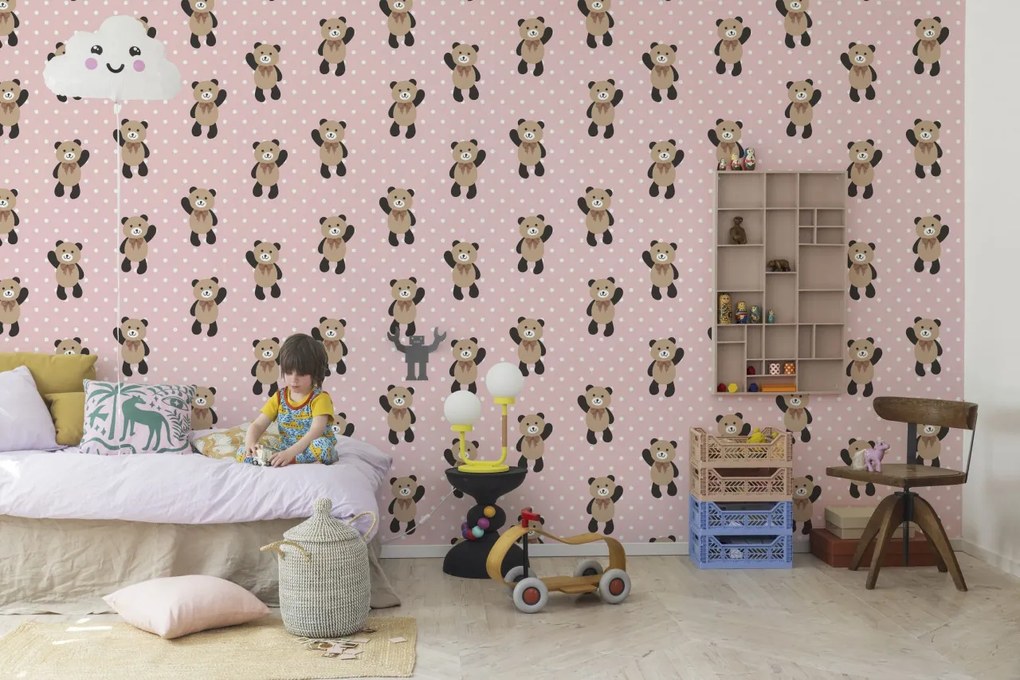 Fototapet, Hello Bear, Baby Pink, Rebel Walls