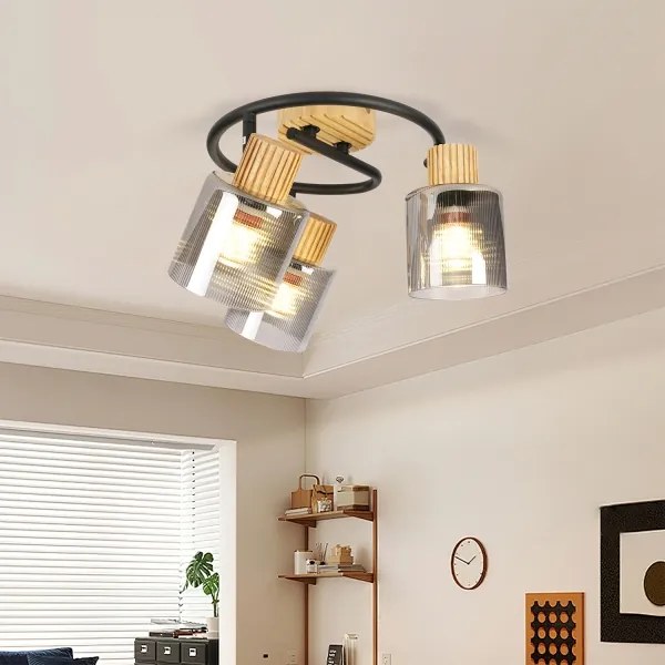 Brilagi - Lampă spot HYGGE 3xE14/15W/230V lemn de hevea/sticlă fumurie