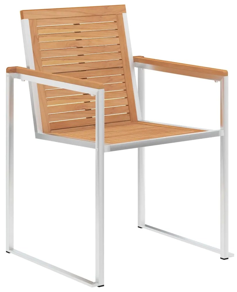 Set mobilier de gradina, 5 piese, lemn de tec  otel inoxidabil Lungime masa 140 cm, 5, Lemn masiv de tec