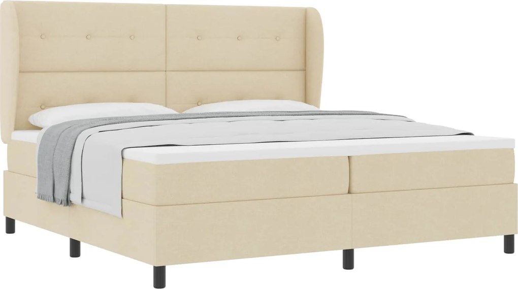vidaXL Pat cu arcuri cu saltea cu headboard Crem 200 x 200 cm țesătură