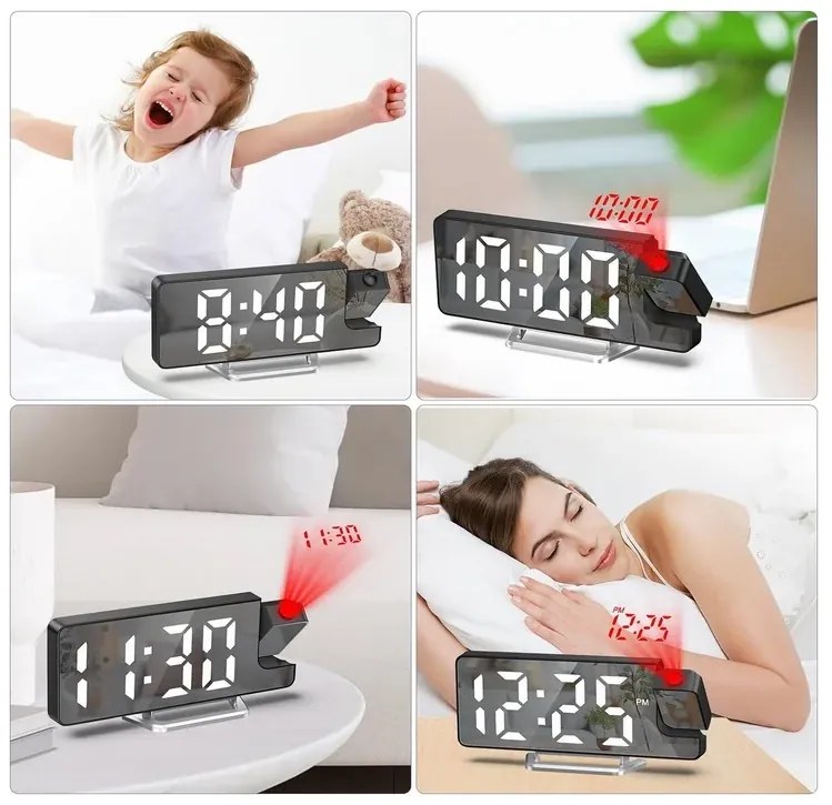 Ceas digital cu alarmă, cu proiecție DZ-673 și ecran LED de 7,9”