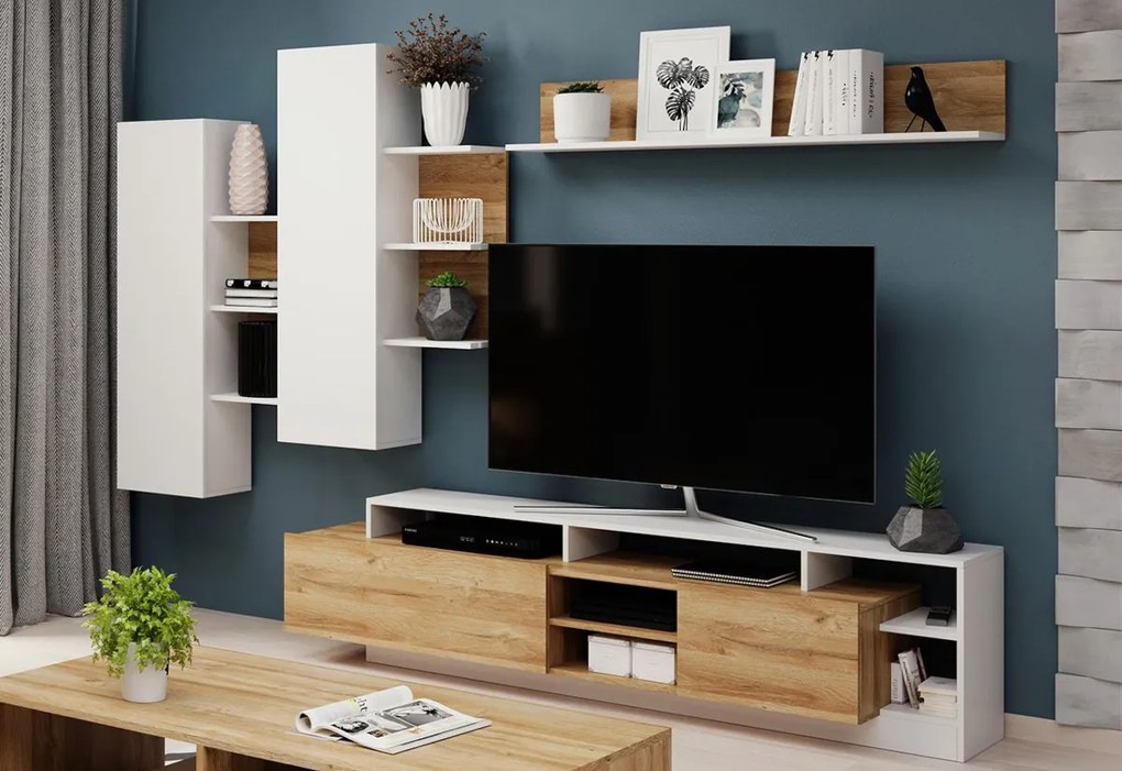 Expedo Set living KALVA, alb/stejar