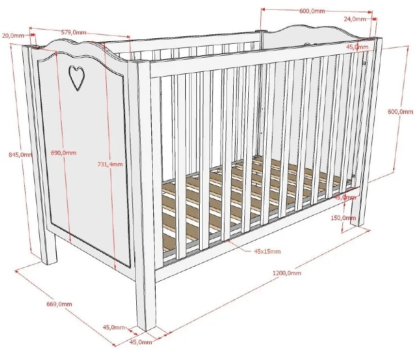 Pătuț alb din lemn de pin 60x120 cm Amori – Vipack