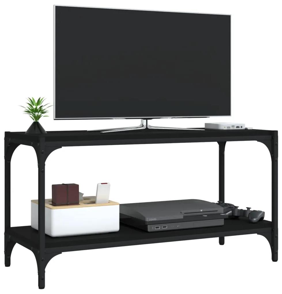 Comoda TV, negru, 80x33x41 cm, lemn prelucrat si otel 1, Negru, 80 x 33 x 41 cm