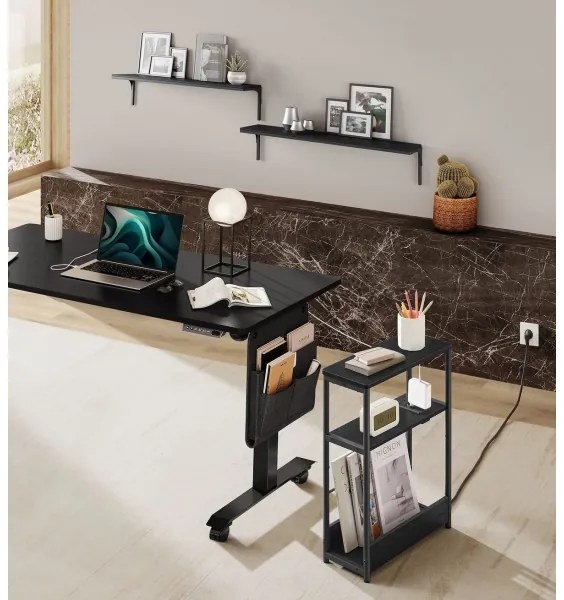 Masă laterală ROD, neagră, cu priză încorporată și porturi USB