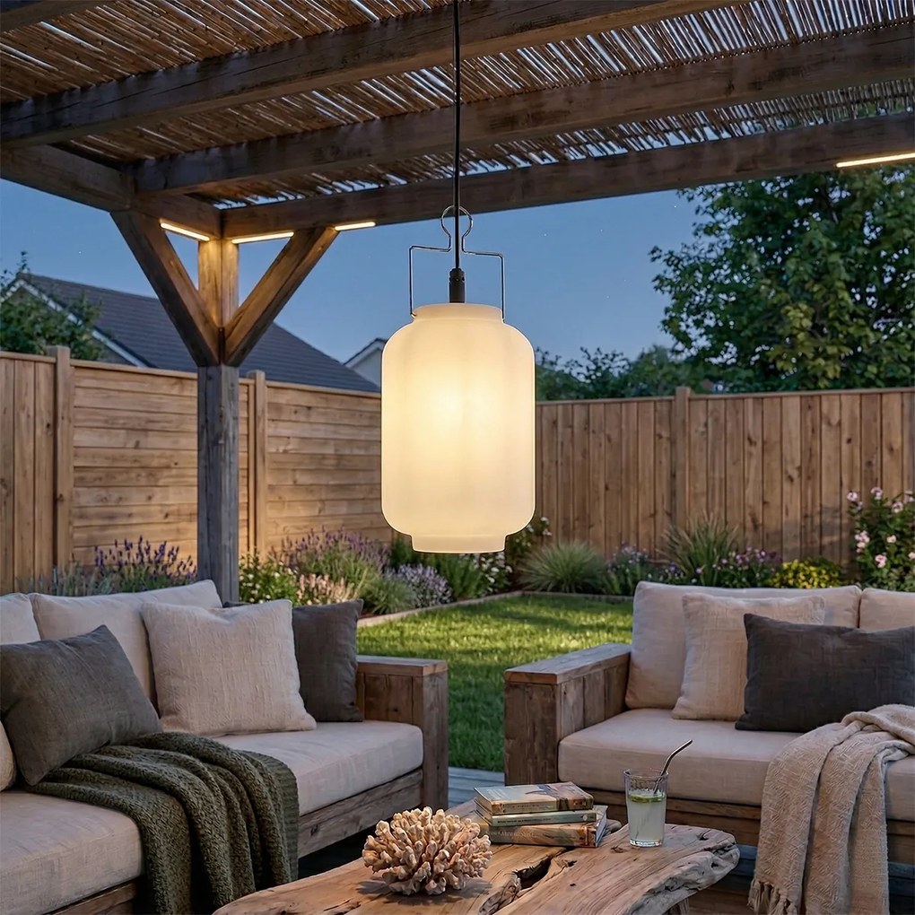 Lampă suspendată pentru exterior alb 20 cm cu priză IP44 - Pion