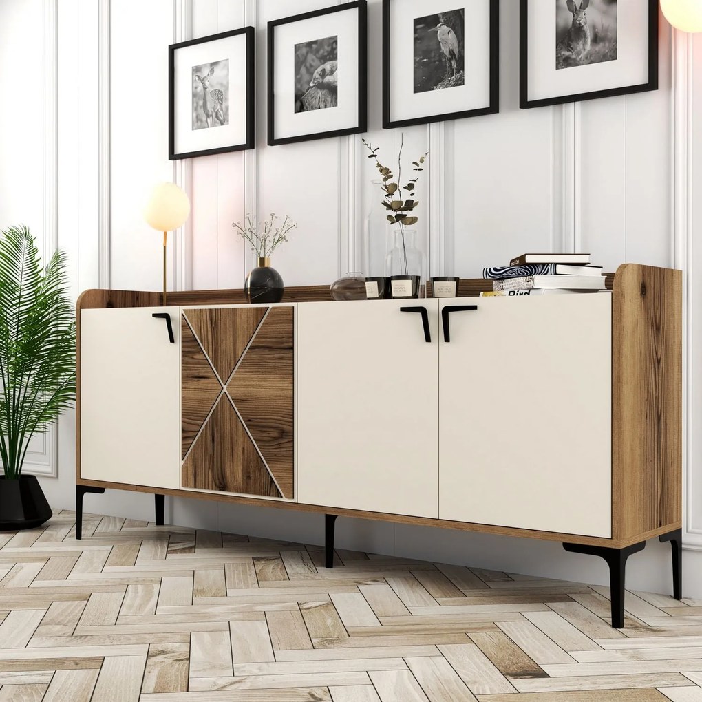 Consolă Venedik - Walnut, Cream