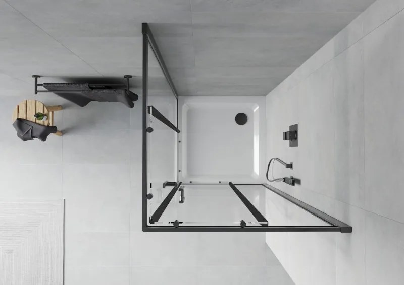 Mexen Rio cabină de duș pătrată 90 x 90 cm, transparentă, neagră + cadă Flat, albă - 860-090-090-70-00-4010B