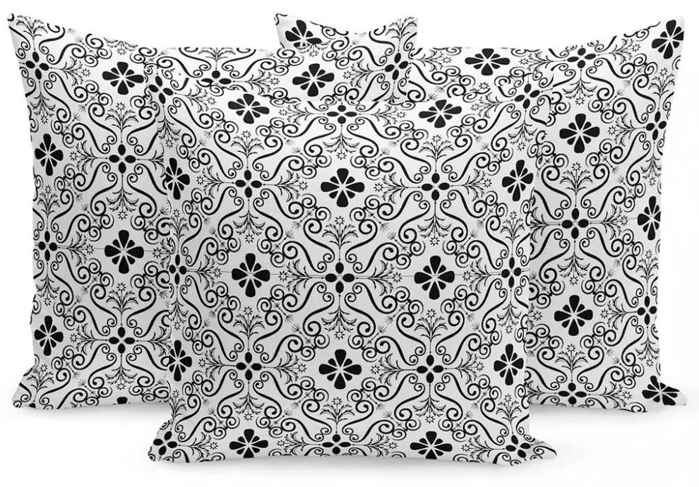 Față de pernă in alb cu ornamente alb-negru 45x45 cm
