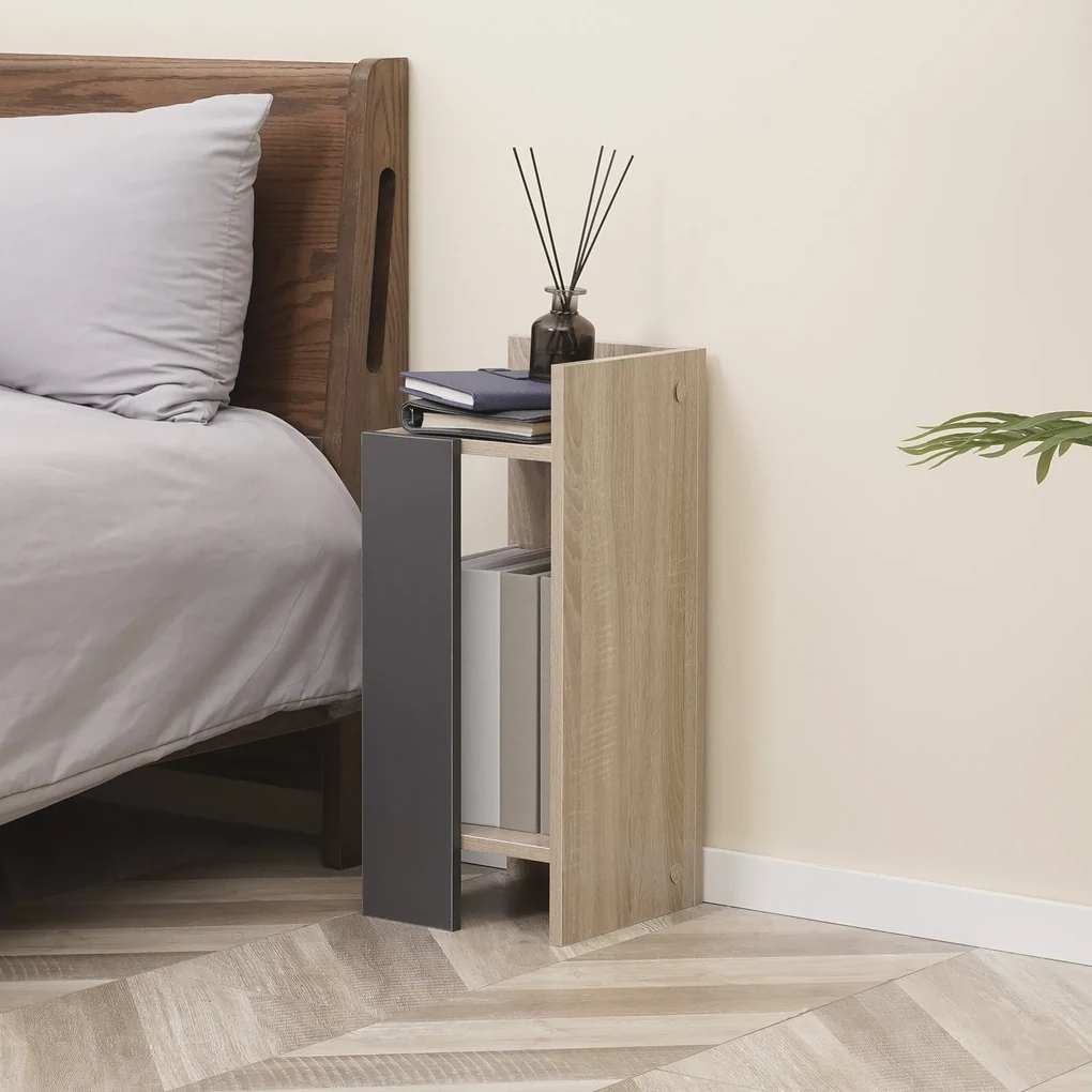 HOMCOM Set de 2 Noptiere Moderne cu Poliță Deschisă, Măsuță de Cafea, Spațiu de Depozitare, Gri, 27x25x60cm | Aosom Romania