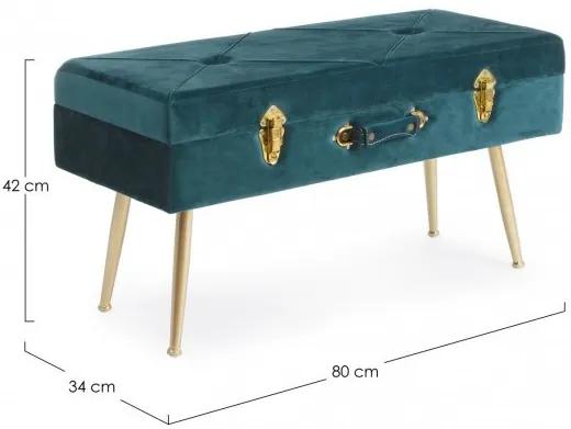 Bancheta cu spatiu pentru depozitare albastru petrol/auriu din catifea si metal, 80 cm, Polina Bizzotto
