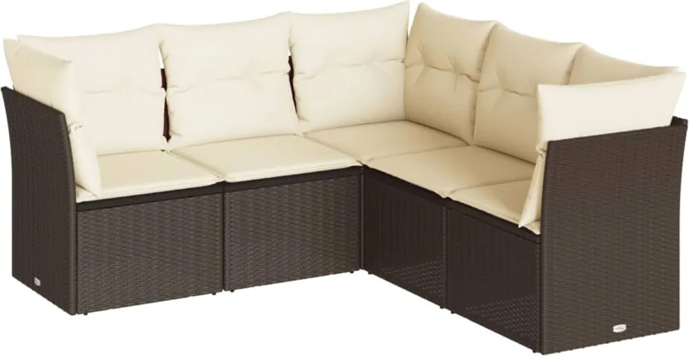 vidaXL Set canapele de grădină cu perne, 5 piese, maro, poliratan