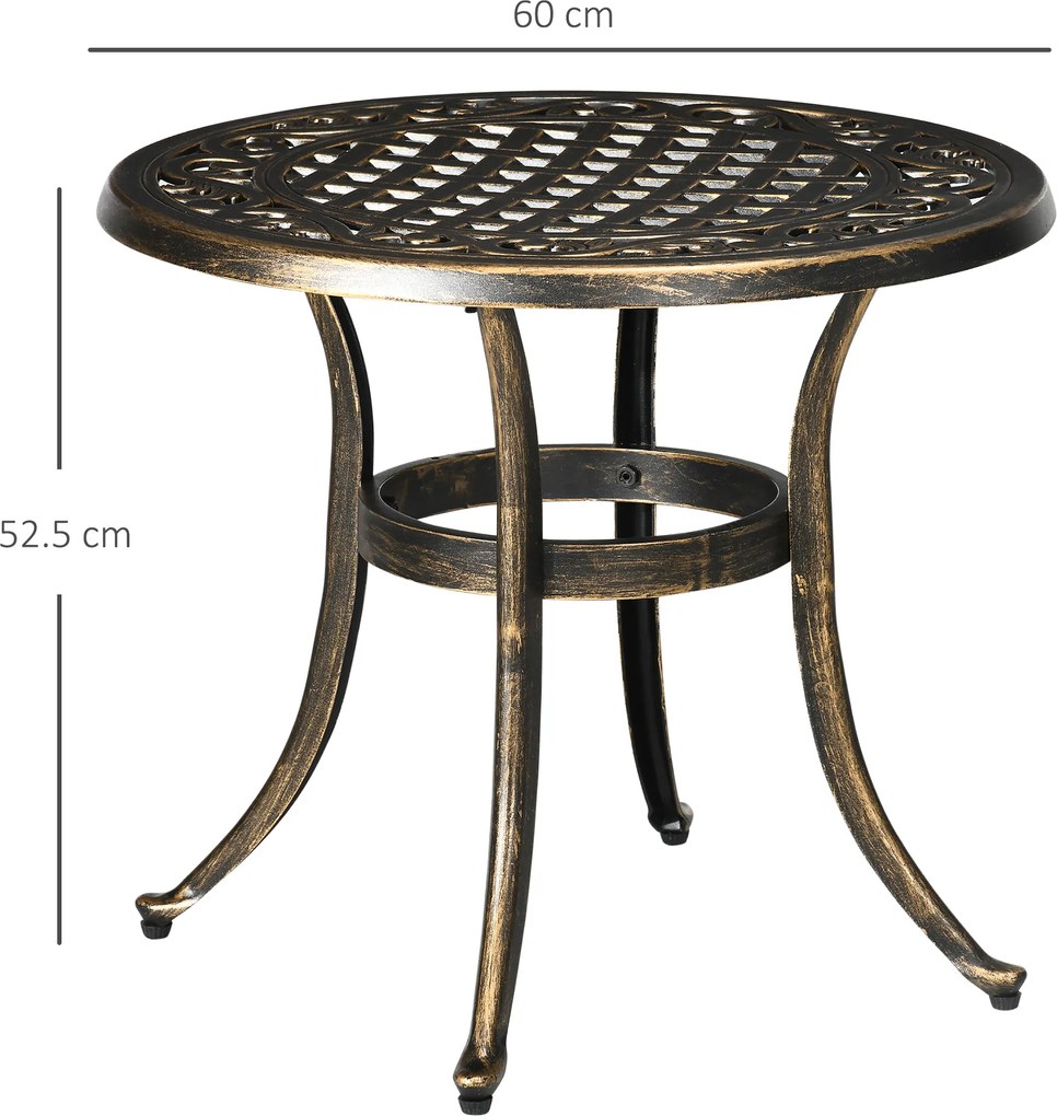 Outsunny Măsuță laterală grădină, masă de grădină rezistentă la intemperii cu cadru din aluminiu turnat, rotundă 60kg Ø60x52,5H cm | Aosom Romania