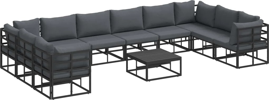 vidaXL Set de canapele pentru grădină cu pernă 11 pcs Negru Aluminiu