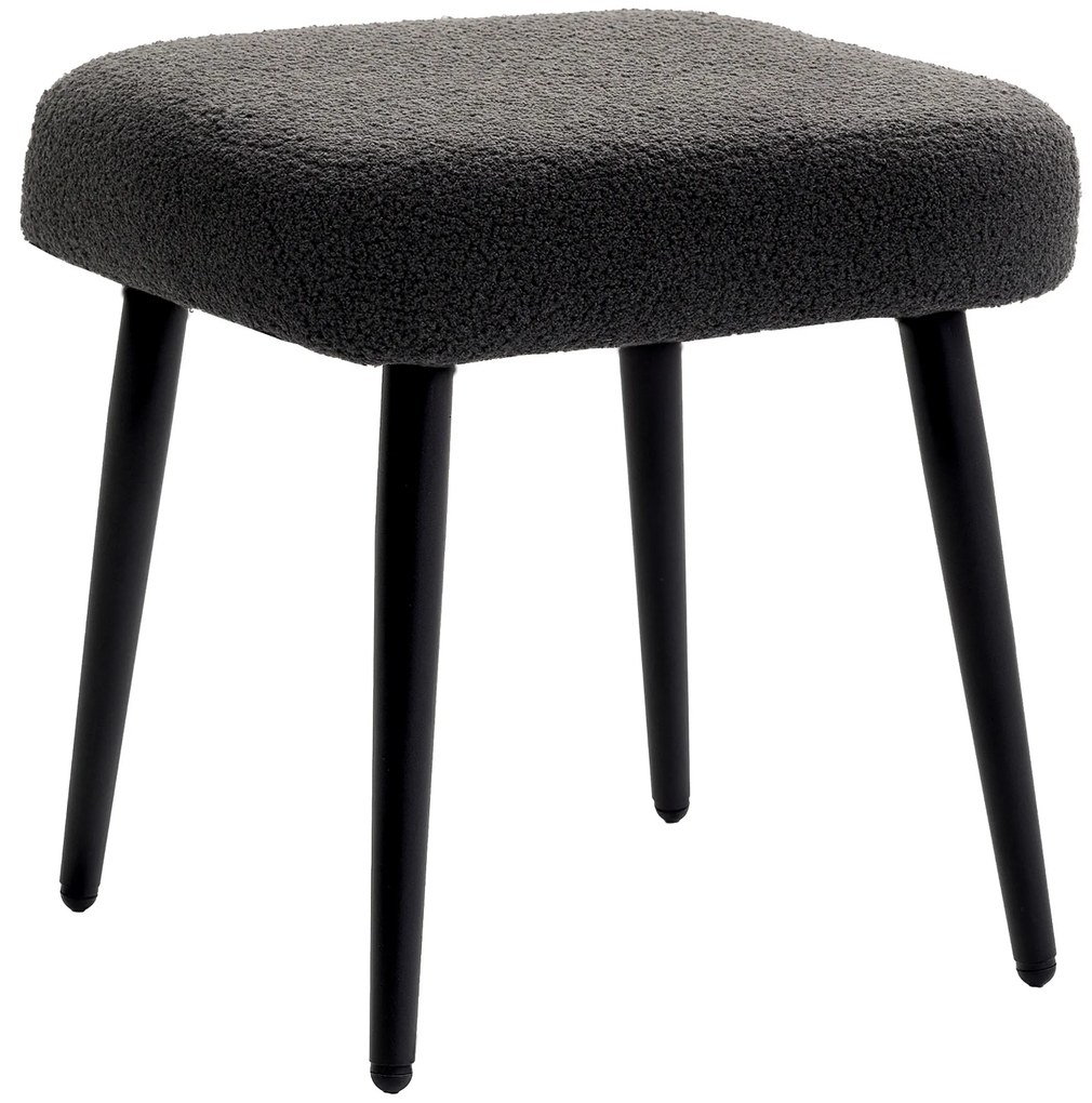 HOMCOM Taburet, suport pentru picioare, scaun captusit, aspect casmir, picioare din otel, 42 x 42 x 47 cm, Gri inchis | Aosom Romania