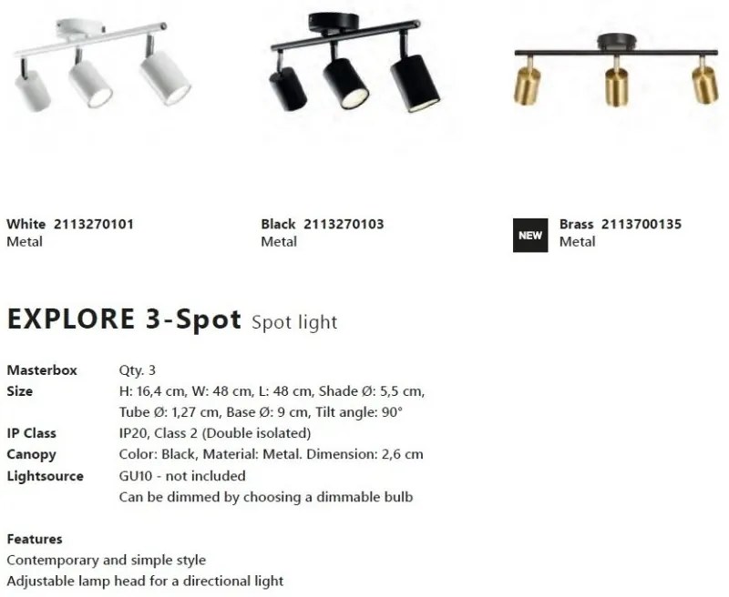 Plafoniera cu 3 spoturi directionabile design modern Explore 3 negru