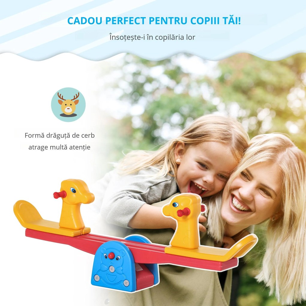 HOMCOM Leagăn Balansoar cu Mânere Antiderapante pentru Copii 1-4 Ani din Plastic HDPE, 150x32x60 cm, Multicolor | Aosom Romania