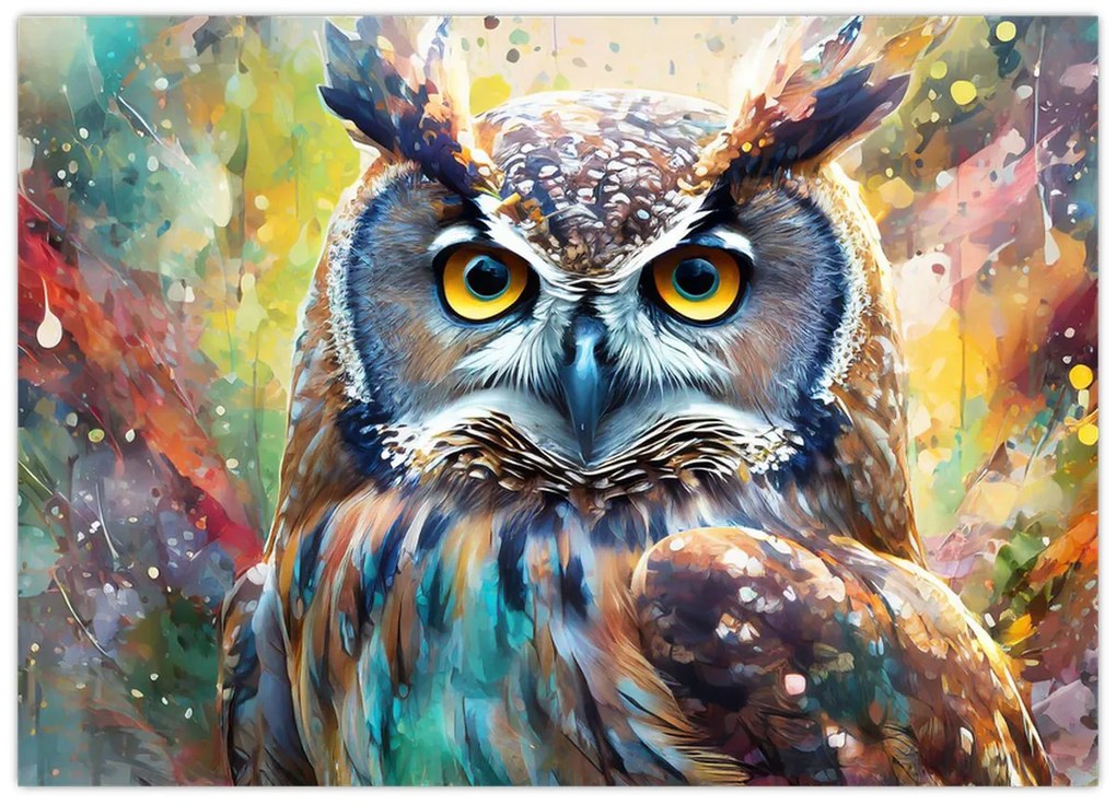 Tablou pe sticlă - Pictură de o bufniță (70x50 cm)